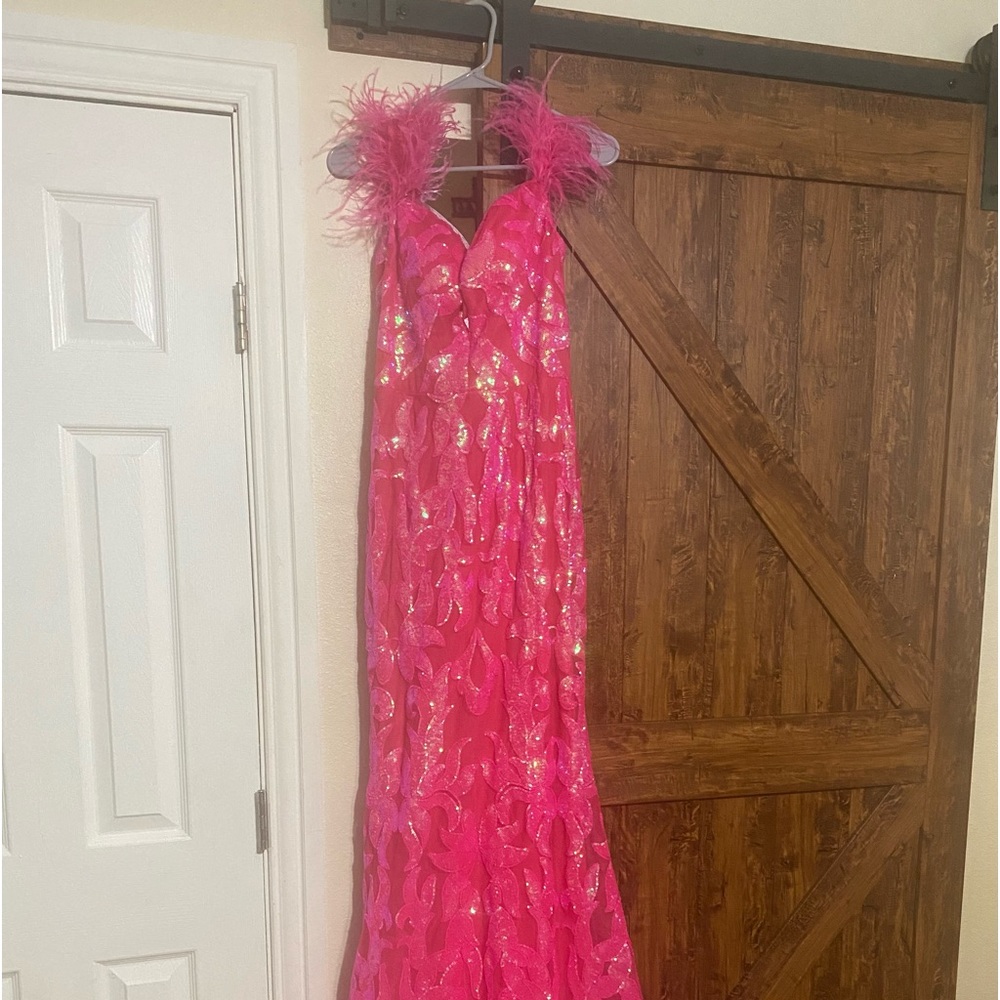 Hot pink and iridescent formal dress